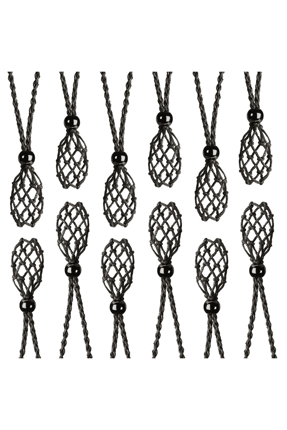 12 PCS Black Crystal Cage Necklace Holder Necklace Cord Empty Stone Holder Pendant Stone Holder Replacement Hand-Woven Necklace Cord with Adjustable Length