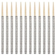12 PCS Bling Candy Apple Bamboo Sticks,Caramel Apple Wooden Pointed Skewers with Rhinestones Diamond Mesh Wrap,Fruit Treats Pop Dec Bar for Dessert Table Tea Party Birthday Wedding Christmas (Silver)