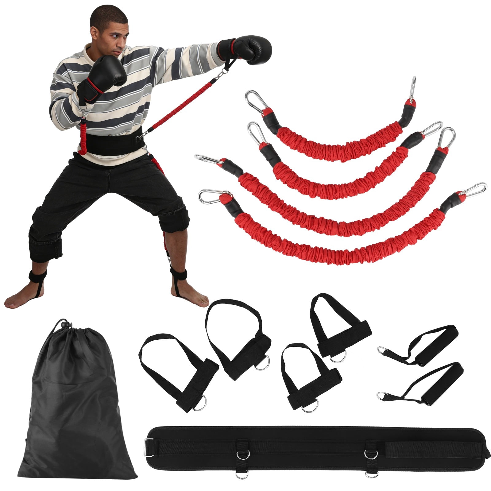 12 PCS Boxing Resistance Bands Set, 15 Lbs Resistance Exercise Bands with Adjustable Wrist Ankle Cuffs Waistbelt, Portable MMA Martial Arts Training Kit for Explosive Power Speed Agility