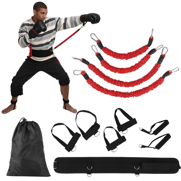 12 PCS Boxing Resistance Bands Set, 15 Lbs Resistance Exercise Bands with Adjustable Wrist Ankle Cuffs Waistbelt, Portable MMA Martial Arts Training Kit for Explosive Power Speed Agility