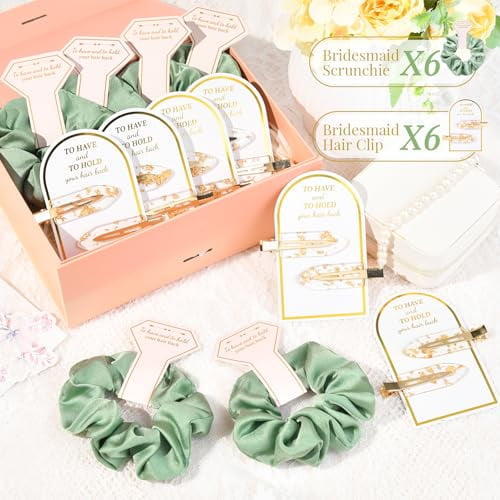 12 PCS Bridesmaid Proposal Gifts Bridesmaid Hair Clips Bridesmaid Scrunchies Bridal Shower Gifts Silk Satin Soft Hair Accessories Bridesmaid Wedding Favor Women