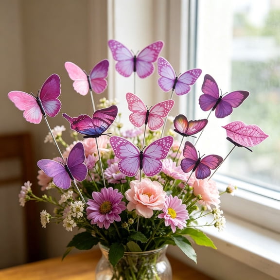 12 PCS Butterfly Stakes, Waterproof Butterfly Garden Decorations, Artificial Butterflies for Indoor Outdoor Yard Patio Pot Flower Bed and Bouquet, 9.84 Inch