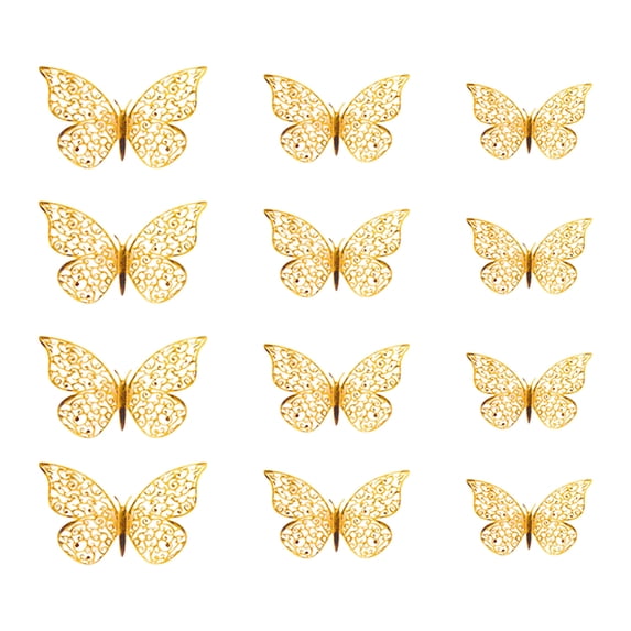 12 PCS Butterflys Wall Stickers, Gold Butterflys Decorations, Removable Stickers, Suitable for Birthdays And Party Celebrations