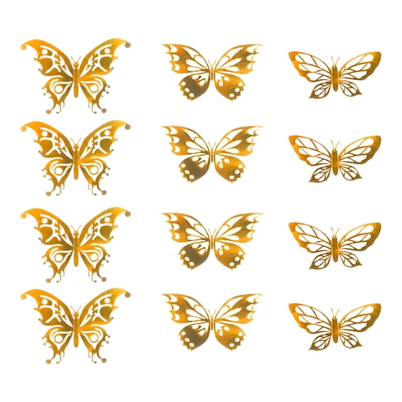 12 PCS Butterflys Wall Stickers, Gold Butterflys Decorations, Removable Stickers, Suitable for Birthdays And Party Celebrations