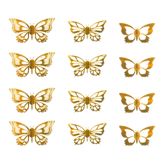 12 PCS Butterflys Wall Stickers, Gold Butterflys Decorations, Removable Stickers, Suitable for Birthdays And Party Celebrations