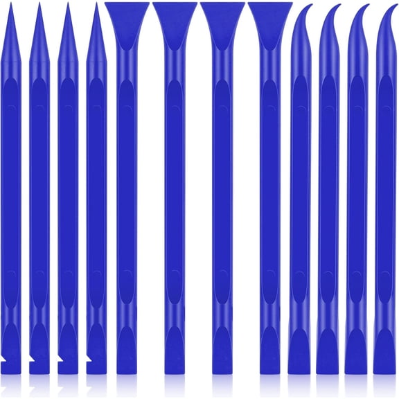 12 PCS Carbon Fiber Plastic Scrapers Tool, Non-Scratch Scraper Tool for Tight Spaces, Multi-Purpose Label Scraper Pen-Shaped, for Car Cleaning Supplies, Kitchen, Crevices, Stains (Blue)