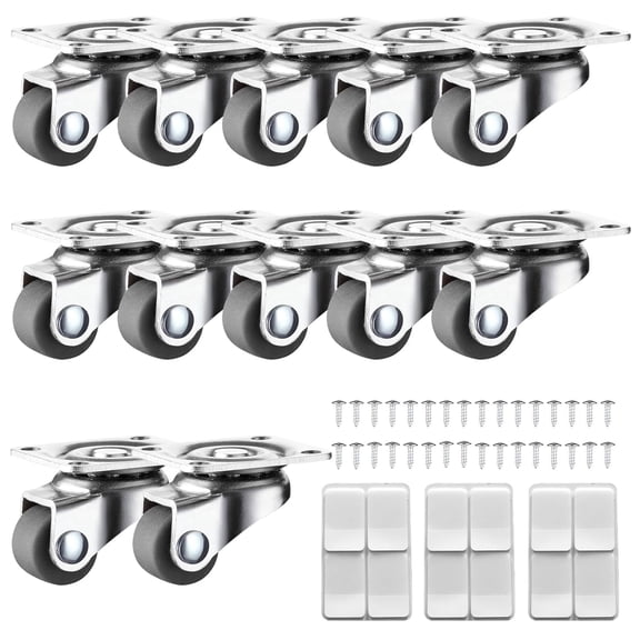 12 PCS Castor Wheels, 25mm Universal Heavy Duty Swivel Casters Low Profile Self Adhesive Small Castors for Furniture with 360 Degree Plate to Move Heavy Objects