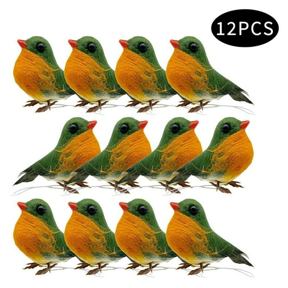 12 PCS Christmas Artificial Birds Robin Bird Ornaments Christmas Tree Garden Lawn Wreath Craft Decorations