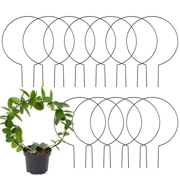 12 Pack 9.4 Inches Black Plants Circle Trellis - Round Plant Trellis for Climbing Plants | Indoor Rustproof Metal Climbing Frame for Potted Plants, Hoya, Pothos
