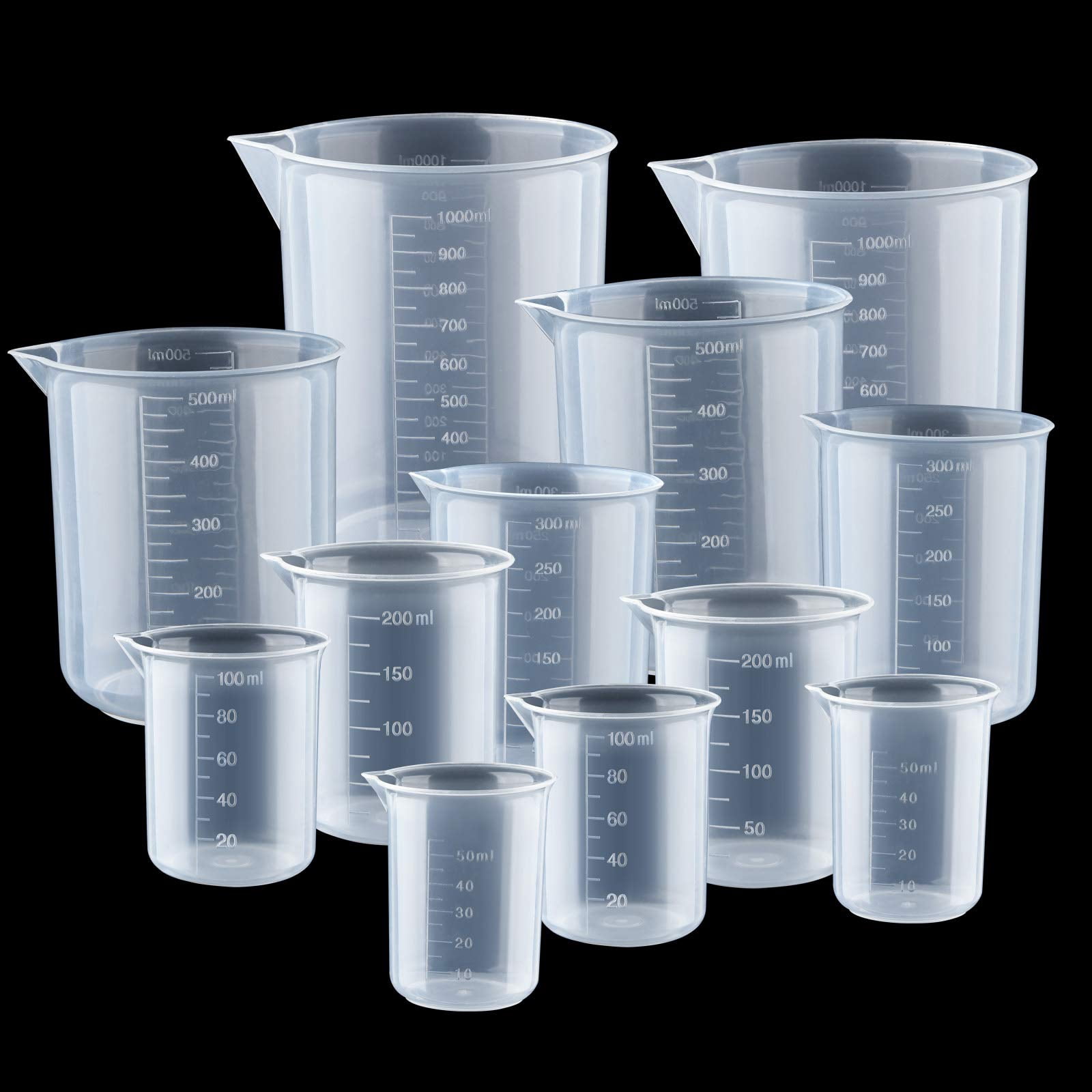 12 PCS Clear Plastic Beakers Graduated Cups Measuring Set 50ml-1000ml ...
