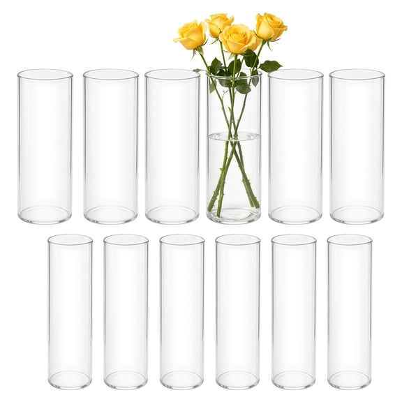 12 PCS Clear Plastic Cylinder Vases, 2 Sizes Tall Clear Vases for Centerpieces, Reusable Transparent Vase for Flower Arrangements, Table Decor for Weddings Anniversaries Parties