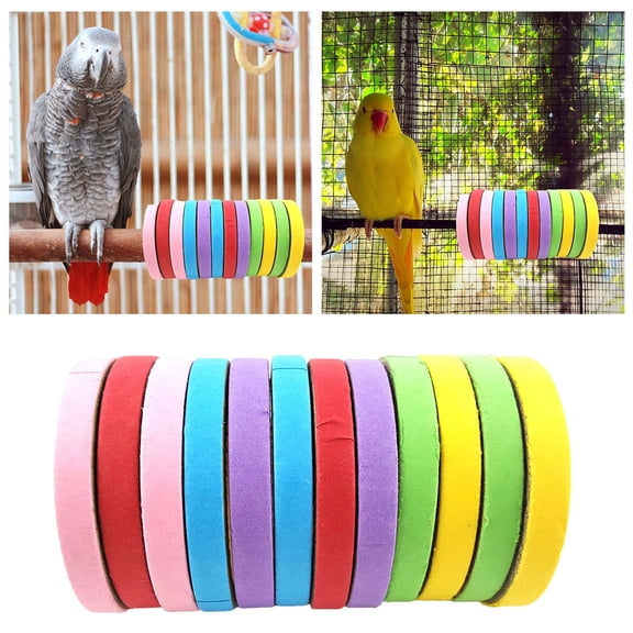 12 PCS Colorful Paper Ring Bird Chew Toys, Shreddable Interactive Parrot Cage Enrichment Biting Rings for Parakeets Cockatiels Conures Lovebirds & Budgies