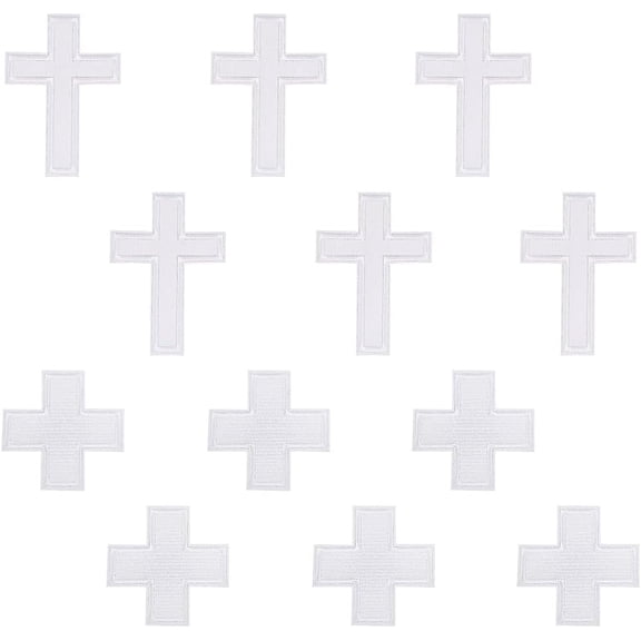 12 PCS Cross Patches 2Styles WhiteSmoke Cross Applique Pathces Polyester Embroidery Patches Sew on Cross Shape Applique Patches Sewing Craft Decoration for DIY Clothes Decoration