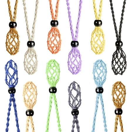 12 PCS Crystal Cage Necklace Holder Necklace Cord Empty Stone Holder Pendant Stone Holder Replacement Hand-Woven Necklace Cord with Adjustable Length