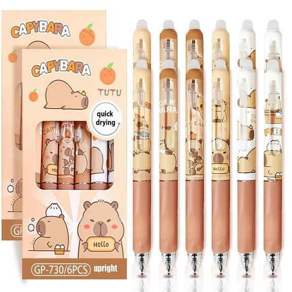 12 PCS Cute Erasable Pens,Capybara Erasable Gel Ink Pens,0.5mm Black Ink - Retractable,Cute Capybara Stuff,Kawaii Capybara Stationery Set, Perfect for Office, Home, Women,Man