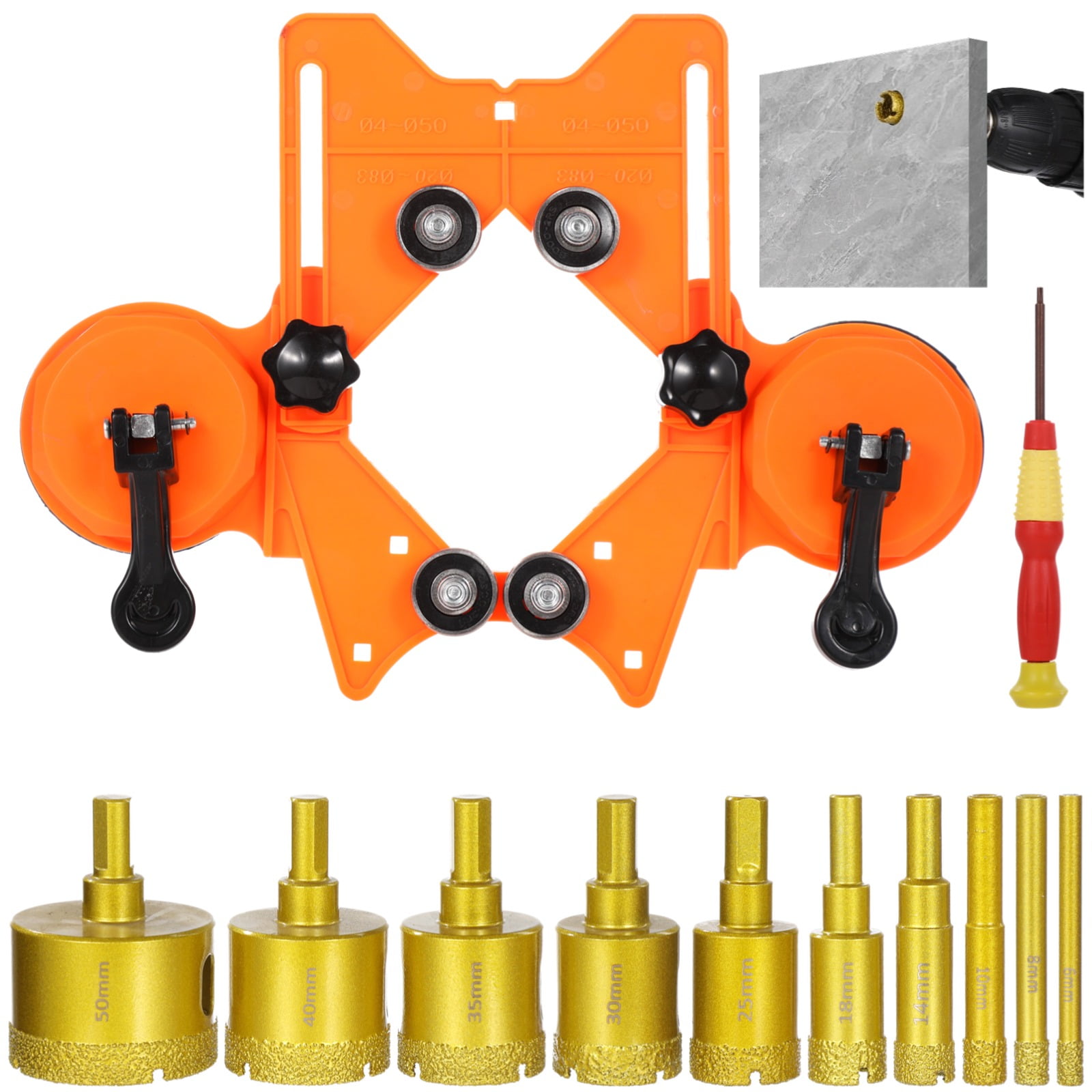 12 PCS Diamond Hole Saw Kit, 10 Sizes Diamond Drill Bits with Suction Cup Hole Saw Guide Jig Fixture for Tile Ceramic Glass Marble