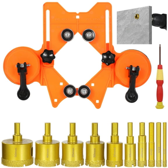 12 PCS Diamond Hole Saw Kit, 10 Sizes Diamond Drill Bits with Suction Cup Hole Saw Guide Jig Fixture for Tile Ceramic Glass Marble