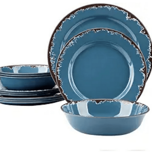 12 PCS Dinner Dishes Set,Plates and Bowls sets, Lightweight,Unbreakable,Blue