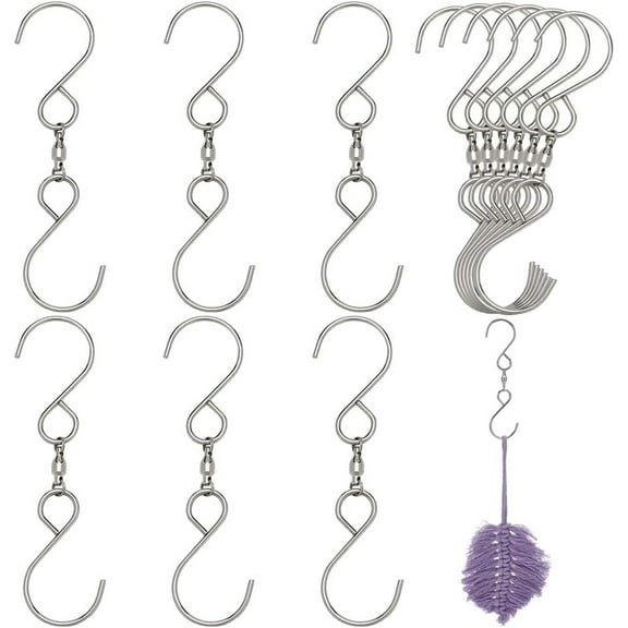 12 PCS Dual Swivel S Hooks Spinning Hanger for Indoor Outdoor Organization Stainless Steel Household Hook Hangers Rotating S Hooks Hook Hangers