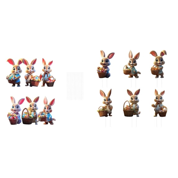 12 PCS Easter Decorations Outdoor, Easter Rabbit Decor, Easter Yard Stakes with Rabbit Egg Carrot, Outdoor Easter Decor for Party Supplies Prop Spring Garden Patio