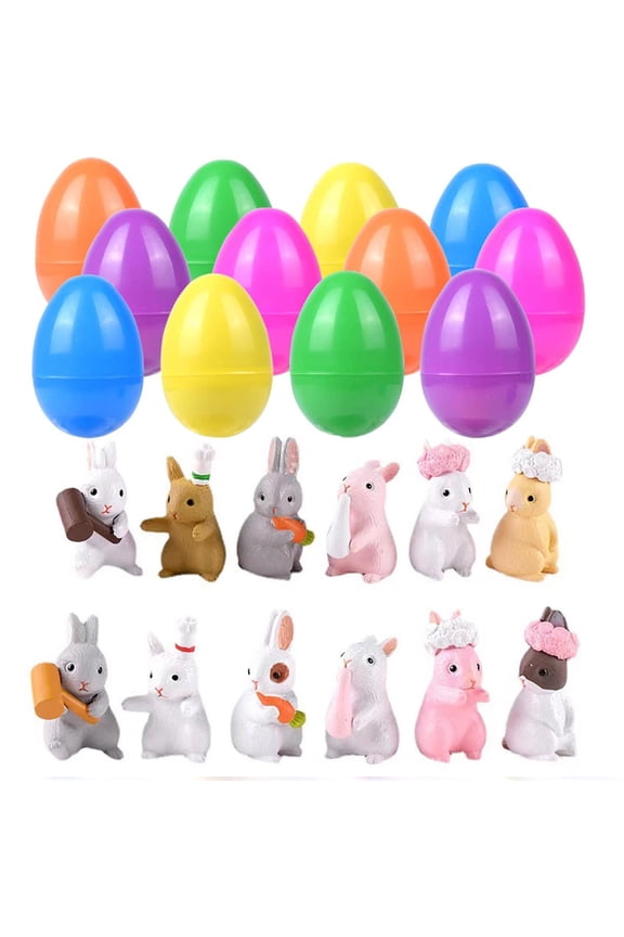 12 PCS Easter Eggs Filled with Mini Animal Toy Set, Cute Small Stuffed Basket Animal Keychain Set, Goodie Bag Fillers, Carnival Prizes, Assortment Easter Egg Filter Party Favors