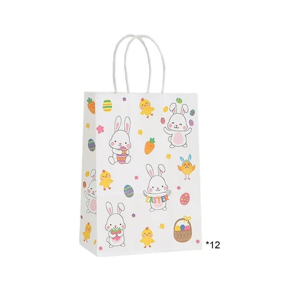 12 PCS Easter Gift Bags Kraft Paper Bags with Handles, Colorful Bunny Design for Easter Egg Hunts, Party Favors Candies Goodie Bags Bulk, Packaging, Gifts