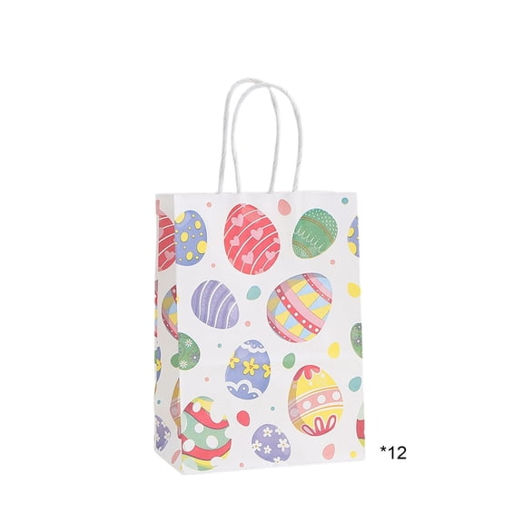 12 PCS Easter Gift Bags Kraft Paper Bags with Handles, Colorful Bunny Design for Easter Egg Hunts, Party Favors Candies Goodie Bags Bulk, Packaging, Gifts