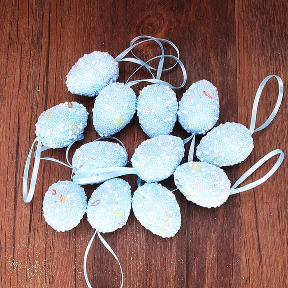 12 PCS Easter Hanging Eggs Easter Decorations, Multicolored Plastic Easter Egg Hanging Ornaments, Decorative Hand Painted Ball Diy Crafts Tree Ornaments for Decoration, Random Styles(Blue)