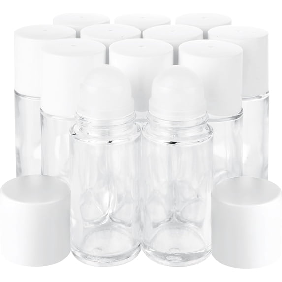 12 PCS Empty Glass Roller Bottles Essential Oils Roller Bottle, Deodorant Roll-On Bottles Refillable DIY Travel Roll on Bottle for Essential Oils, Perfume, Cosmetics (50ml)