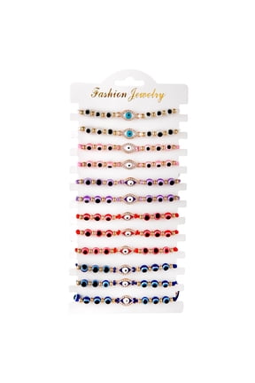 12 PCS Evil Eye Bracelets Handmade String Adjustable Protection Amulet Gift For Women Men Family