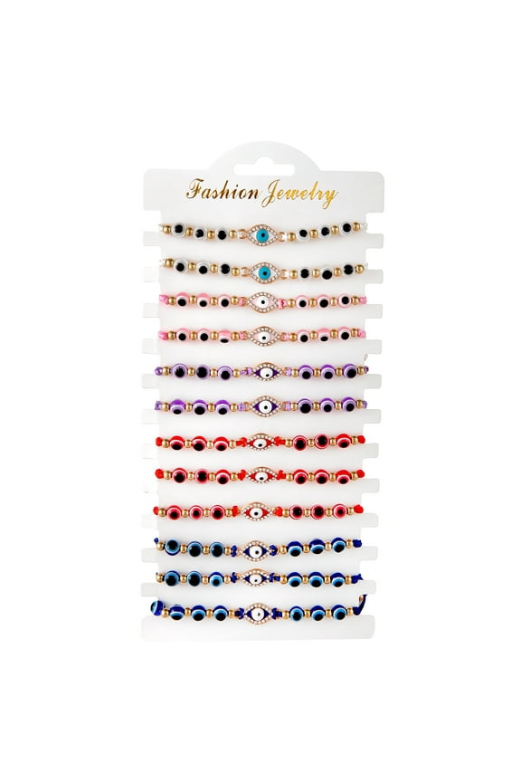 12 PCS Evil Eye Bracelets Handmade String Adjustable Protection Amulet Gift For Women Men Family