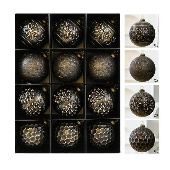 12 PCS Farmhouse Christmas Ball Ornaments, 3.14 Inch Vintage Style Distressed Metal Finish Ornaments, Rustic Holiday Decor for Christmas Tree and Home Decoration