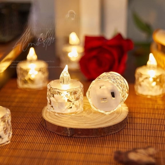 12 PCS Flameless Crystal Candle, Flameless -Shape Candle, with Battery-Powered LED Tea Lights, Warm White, for Birthday Weddings, Tables, Christmas Ambient Lights(1.42" 1.97")