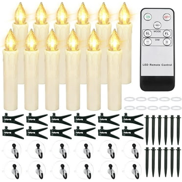 12 PCS Flameless Flickering Window Candles with Timer Remote, Battery Operated LED Taper Christmas Tree Candles Lights with Clips and Suction Cups for Home, Garden, Holiday Decorations
