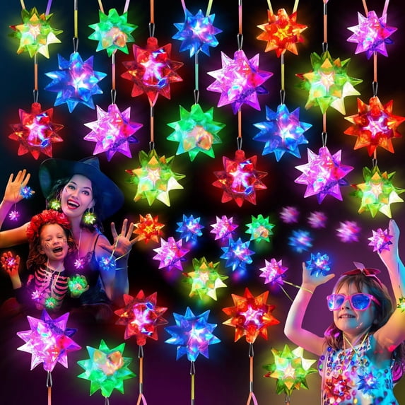 12 PCS Flashing Crystal Star Necklaces, Glow Necklaces Bulk Light up Party Favors, LED Glow in The Dark Necklaces for Kids Adults Birthday Glow Party Rave Halloween Goodie Bags Filler