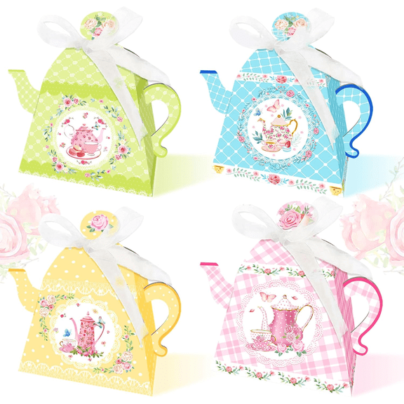 12 PCS Floral Tea Party Favor Boxes Bags Treat Bags Lets Partea Party Supplies Lets Partea Party Favor Boxes Tea Party Supplies