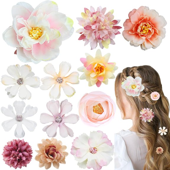 12 PCS Flowers Hair Accessories for Women Girls Flower Hair Clip Hair Barrettes for Women Boho Bride Claw Clip for Girls Wedding