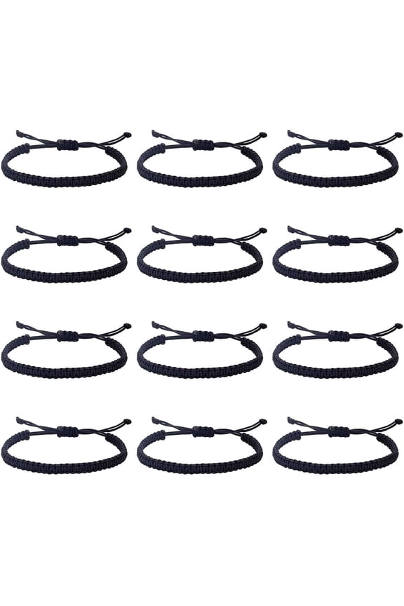 12 PCS Friendship Bracelets for Women Men Handmade Rope String Adjustable Bracelets for Wedding Nylon Bracelets Set Black Wrist Cord for Daily Wear Anniversary Wedding Black