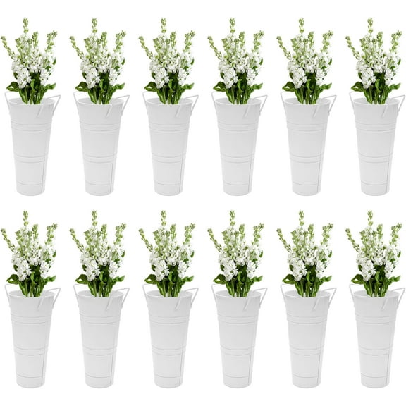 12 PCS Galvanized Flower Bucket, Metal Vases Bucket with Handles, Flower Buckets for Cut Flowers, Flower Containers for Country Wedding Party Table Centerpiece Decor