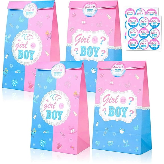 12 PCS Gender Reveal Party Gift Bags Gender Reveal Paper Bags Baby Shower Party Gift Bags Baby Flavors Bags Pink Blue Treat Candy Bags