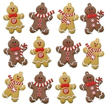 12 PCS Gingerbread Man Ornaments for Christmas Tree Decorations, 3'' Tall Gingerman Hanging Charms Christmas Tree Ornament Holiday Decorations (Basic Style)