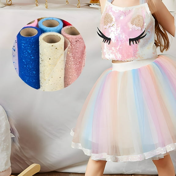 12 PCS Glitter Tulle Rolls, 6 in x 10 Yards Rainbow Glitter Tulle Rolls, Assorted Colors Fabric with Shiny Sequin for Crafting, Decoration, DIY Projects, Wedding Birthday Ribbon