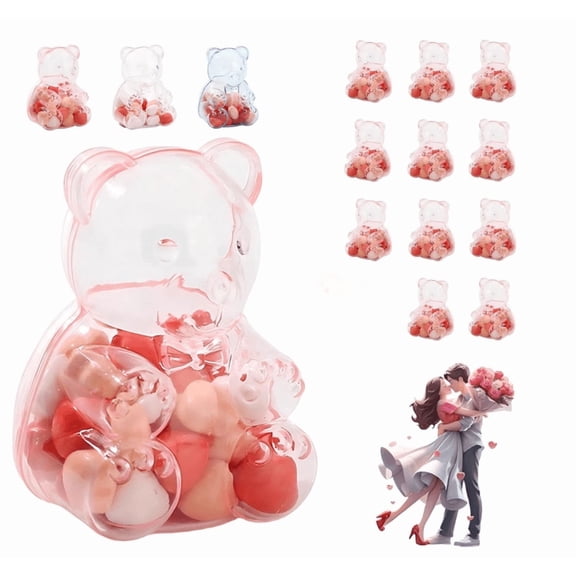 12 PCS Gummy Bear Container,Clear Plastic Bear Container,Bears Shaped Reusable Gift Box for Valentine’s Day,Candy Storage Party Favors Festive Display