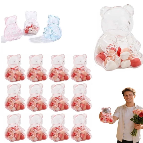 12 PCS Gummy Bear Container,Large Clear Plastic Plastic Bear Candy Boxes,Reusable Gift Box for Valentine's Day, Gifts & Party Decor