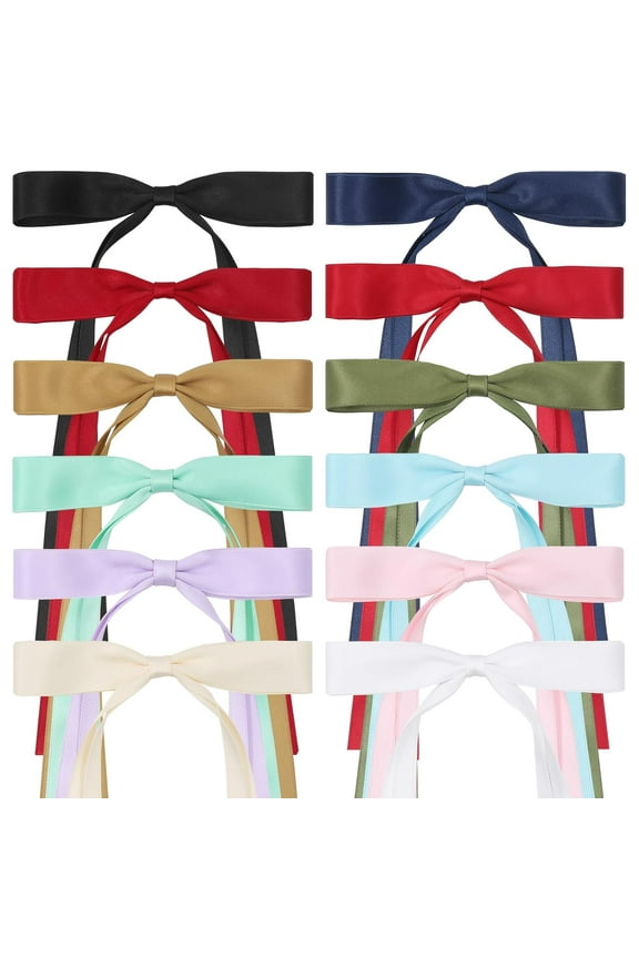 12 PCS Hair Bows for Women, Hair Ribbon hair bows with Long Tail,Cute hair bow clips Hair Barrettes for Women Accessories