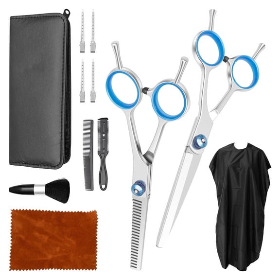Rzvnmko 12 Pcs Hair Cutting Scissors Set Stainless Steel Professional Haircut Shears Kit with Cutting Scissors Thinning Shears Comb Cape Clips for Barber Salon Home