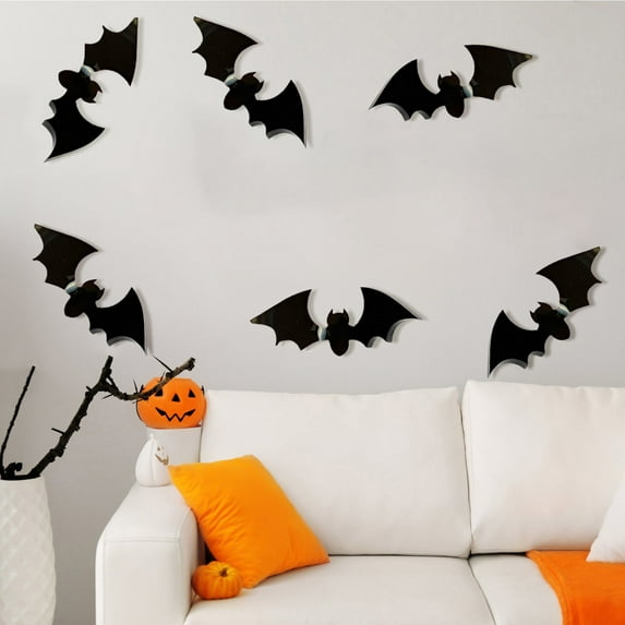 12 PCS Halloween Decor 3D Bats,Halloween Decorations Bat Stickers,Pvc Cute Fake Bats for Wall,Indoor,Front Door,Bedroom and Office Halloween Party Supplies-Black