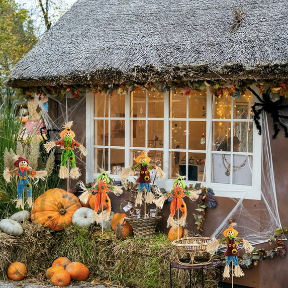 12 PCS Halloween Scarecrow Decoration Outdoor, Fall Harvest Scarecrow Decor, Standing Scarecrow Decorations for Garden, Home, School, Yard, Porch, Thanksgiving Décor, Random Style