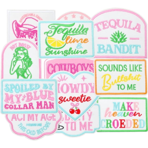 12 PCS Hat Patches Cool BarDrinking Iron on Patches Embroidery Sewing Appliques Bulk for DIY Baseball Caps Backpacks Jeans