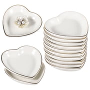 12 PCS Heart Shaped Trinket Dishes, Ceramic Jewelry Trays for Earrings Necklaces Bracelets, Engagement Wedding Ring Dish, Elegant Golden Edge